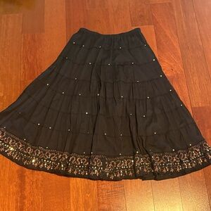 Tokyo Denim Women’s Maxi Skirt Size M Black Sequin Hippie Festival Boho Hippie